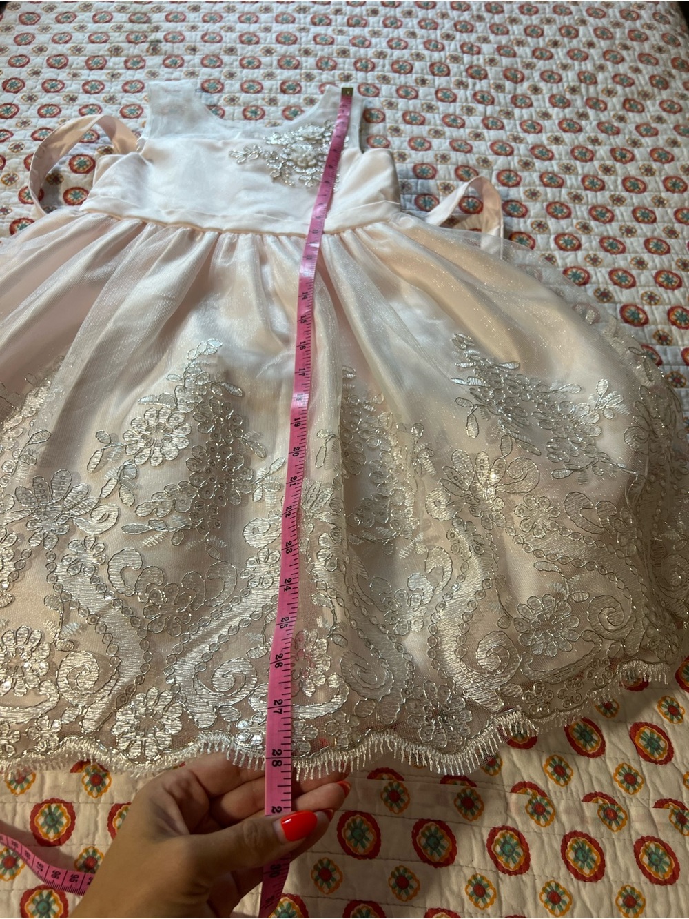 American Princess Pink Ivory Beaded Floral Lace Fit & Flare Girls Dress Size 6 - Picture 10 of 10